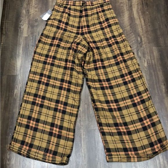 Free People Lyla Menswear Plaid Trouser Slouchy Wide Leg Olive Black Rose - Picture 4 of 5